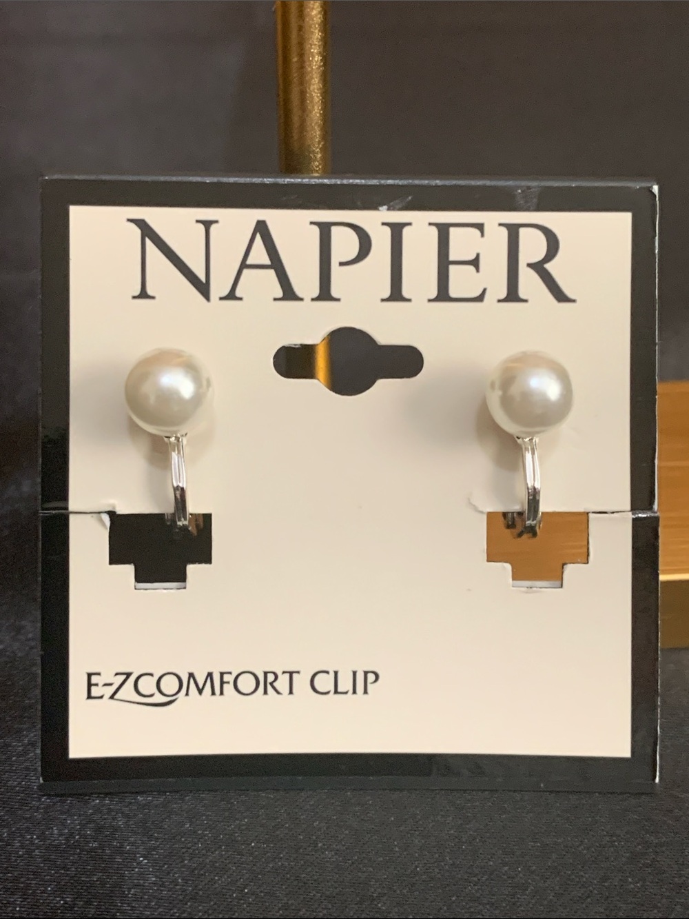 NWT Napier silver tone faux pearl clip on earrings